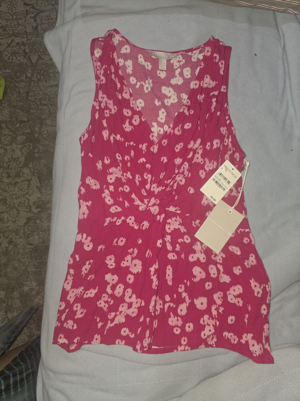 Chelsea28 Fuchsia Pink Floral Twist-Front Sleeveless Top